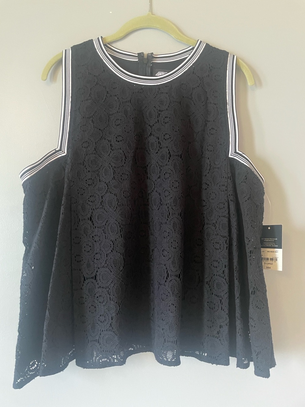 Project RUNWAY Black Lace Tank Top with Striped Trim